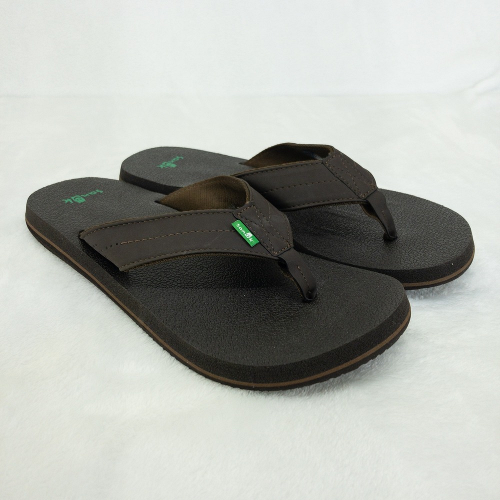 Sanuk Beer Cozy Flip Flop Mens Size 10 Brown Yoga Footbed Thong Sandals Beach